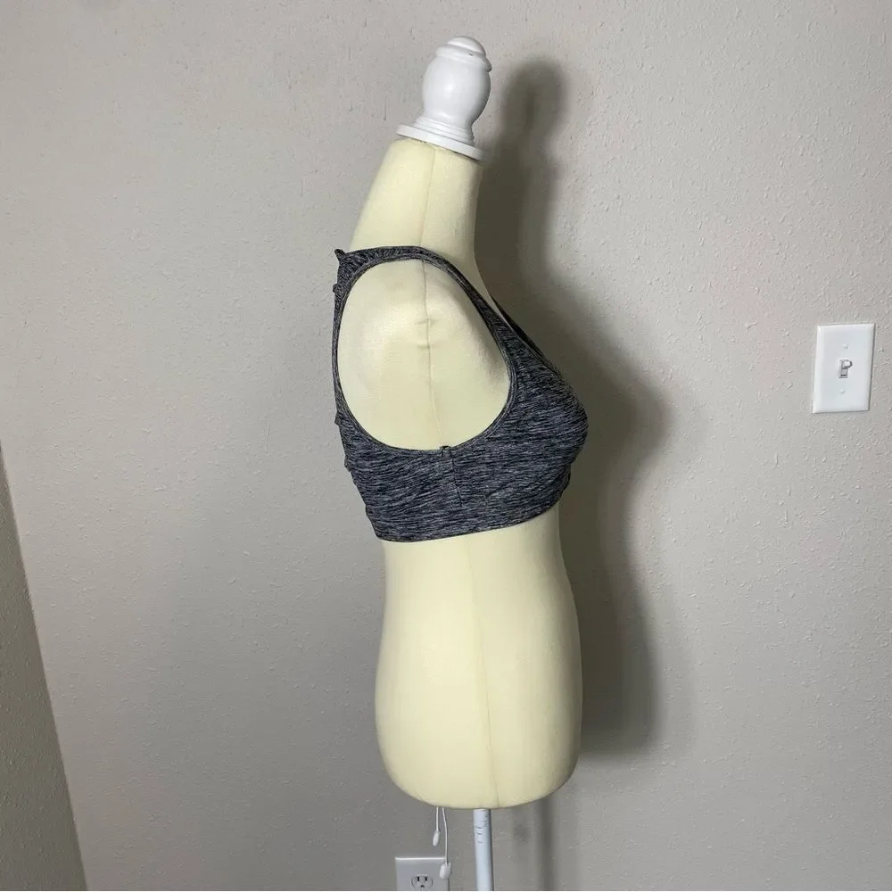 Holister Open Back Chriscross Black & Gray Spacedye Spots Bra Women's Size M